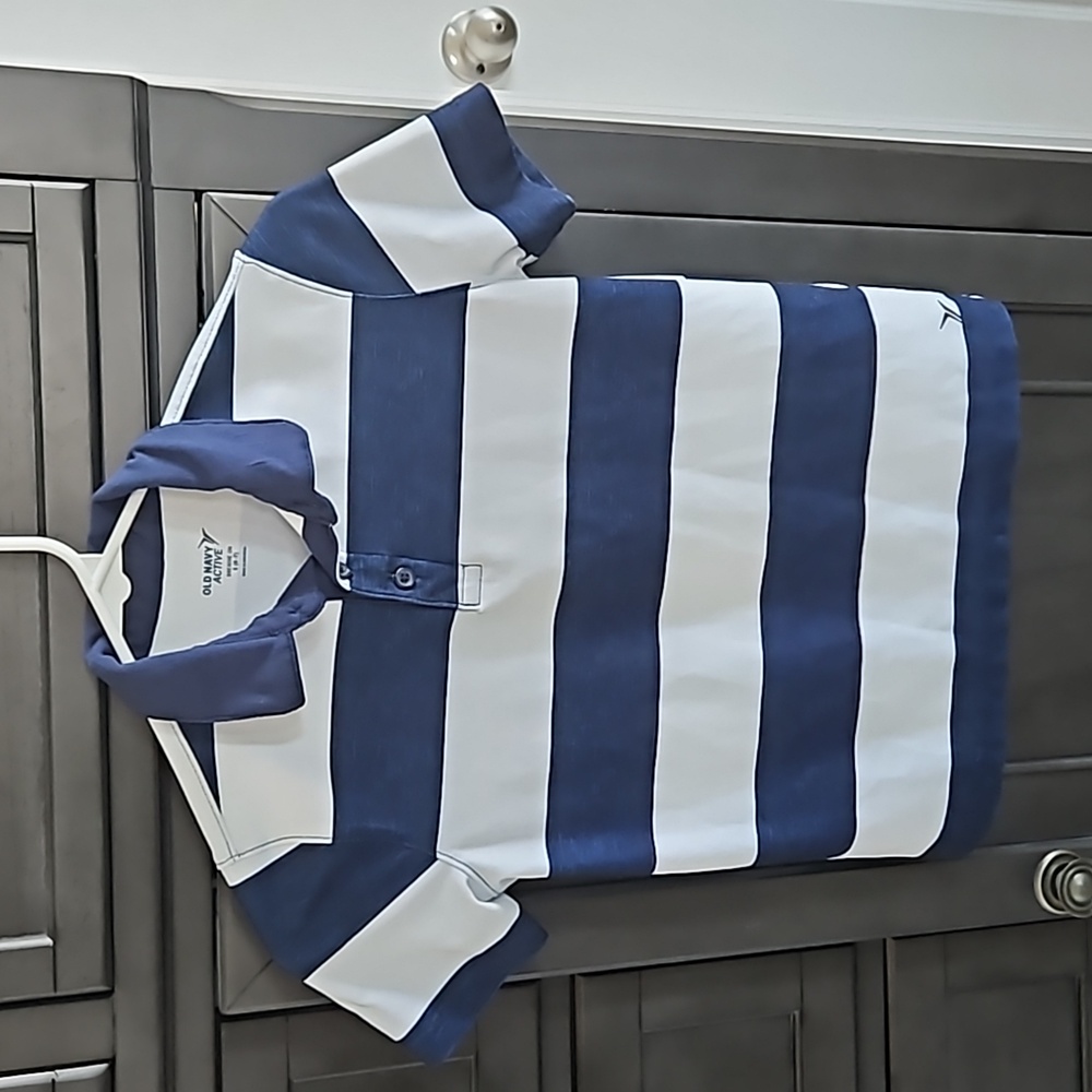 Blue and white boys polo